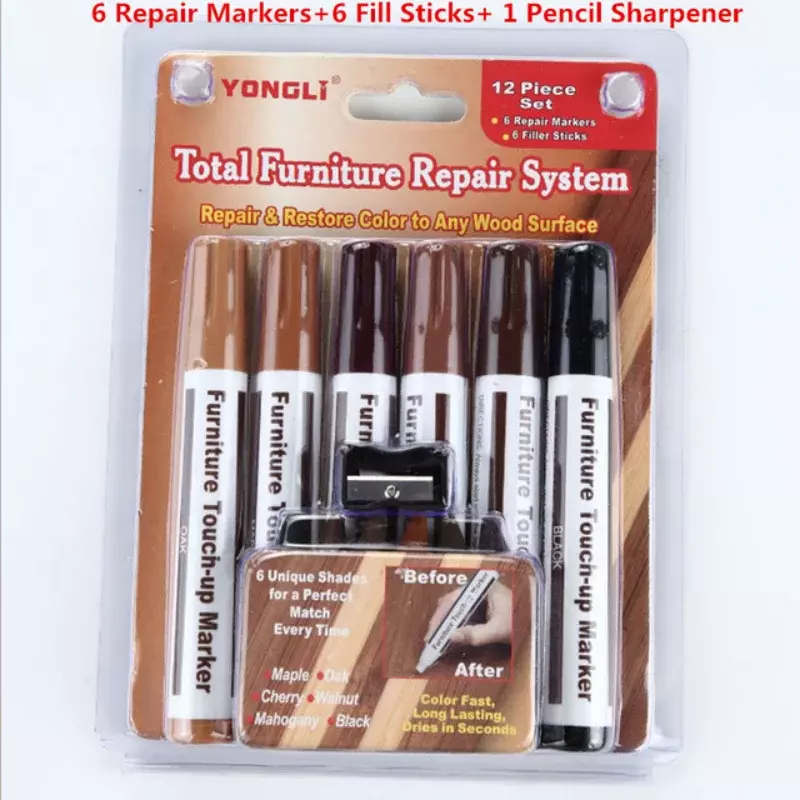 Furniture Touch Up Kit Markers & Filler Sticks Wood Scratches Restore Kit Scratch Patch Paint Pen Wood Composite Repair