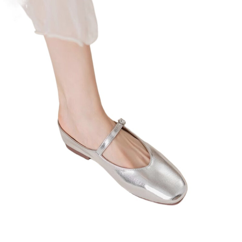 Zapatillas poco profundas de tacón bajo para mujer, zapatos de goma de Pu, novedad de verano, gran oferta, 2024