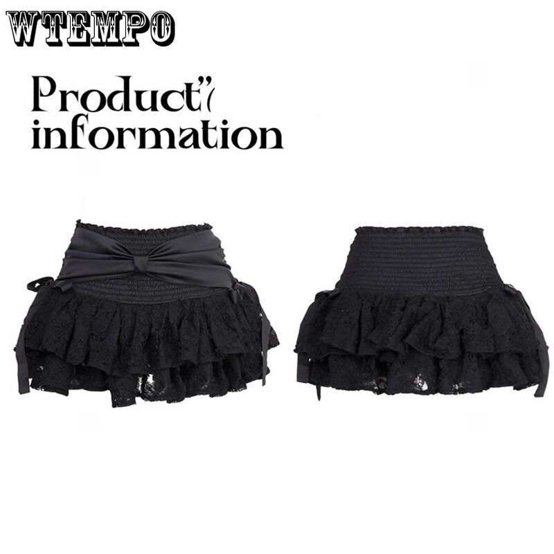 Black Bow Puffy Skirt High End Lace Ballet Style Short Skirt Elastic Waist Built in Shorts American Hottie E-girl Pure Desire