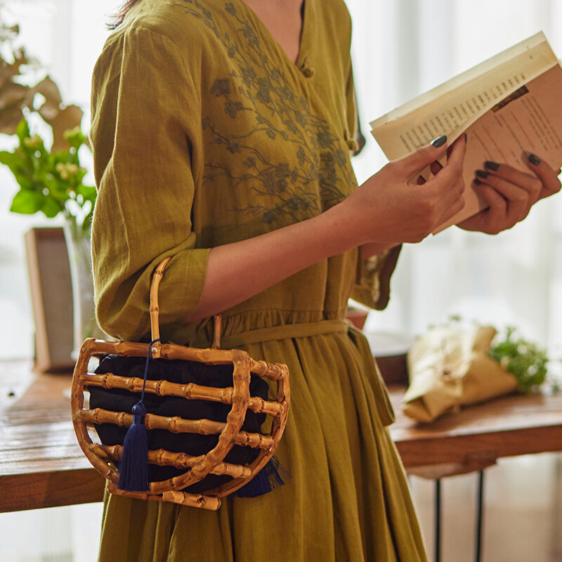 女性のための手作りの竹のハンドバッグ,レトロなスタイルの竹のバッグ