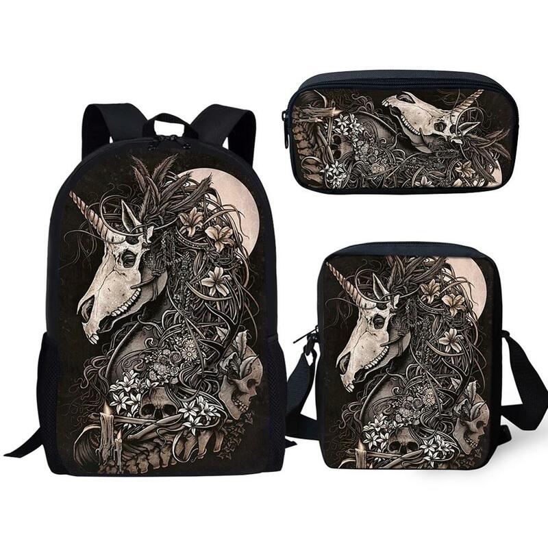 Skeleton Unicorn Backpack 3Pcs Children School Bag Teenager Animal Pattern School Bag Kids Boys Backpacks Set Casual Travel Bag