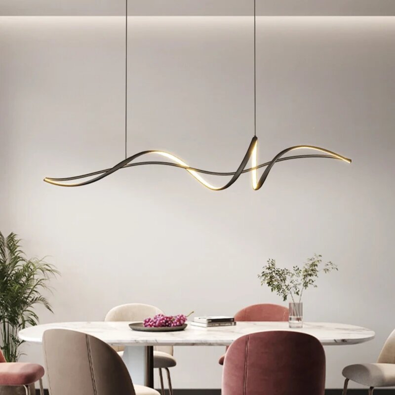 Nowoczesny minimalizm lampa wisiorek LED do jadalni kuchnia Bar salon sypialnia czarna krzywa żyrandol projekt wisząca lampa