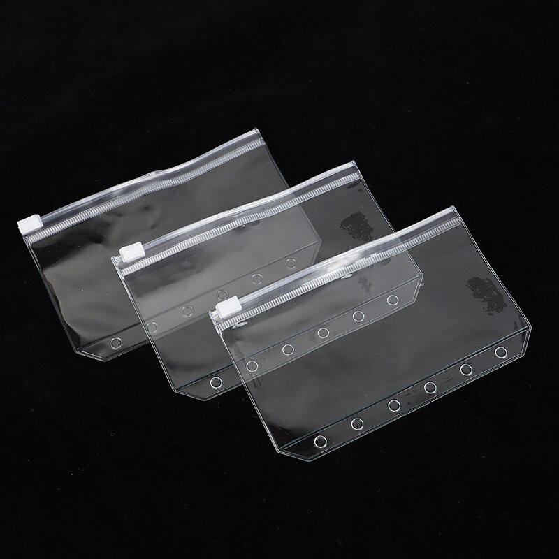 10pcs Transparent Binder Pockets Clear PVC Zippered Bag Refills Zip Pocket Card Storage Bag