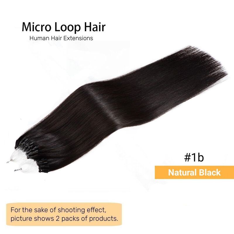 Micro Loop Hair Extensions, Remy Hair Extension, Natural Black Straight for Salon, 1g por Strand, 50g Color # 1B, 16-26"