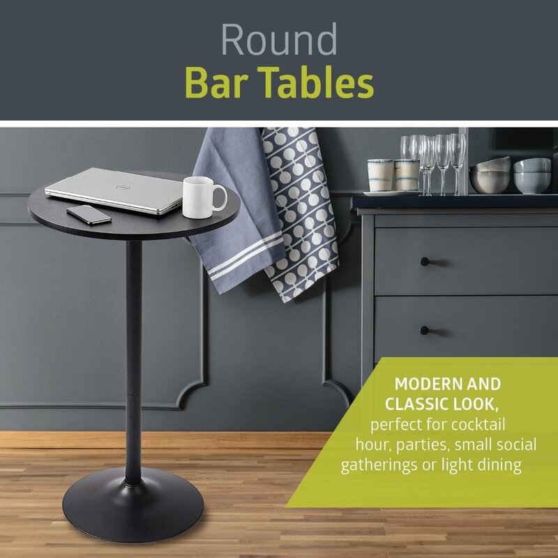 야외 테이블, 세련된 하이 블랙 테이블, 라운드 바 및 펍 테이블, 야외 테이블, 2 팩