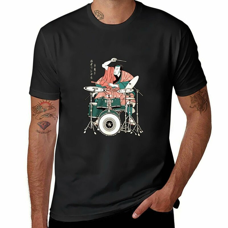 Schlagzeuger Samurai Musik rocken meine Lieblings band starkes T-Shirt schnell trocknendes Kurzarm-T-Shirt plus Größe Tops übergroße Herren T-Shirt