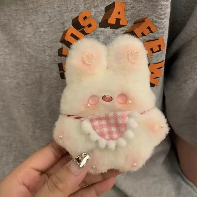 DIY Cartoon Plush Bib Rabbit Doll Toy Keychain Cute Bag Pendant Charms Car Keyring For Women Kawaii Gift