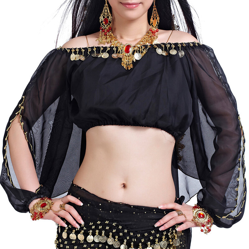 New arrival crystal cotton and mesh belly dance top women half sleeves  belly dance tops sexy top