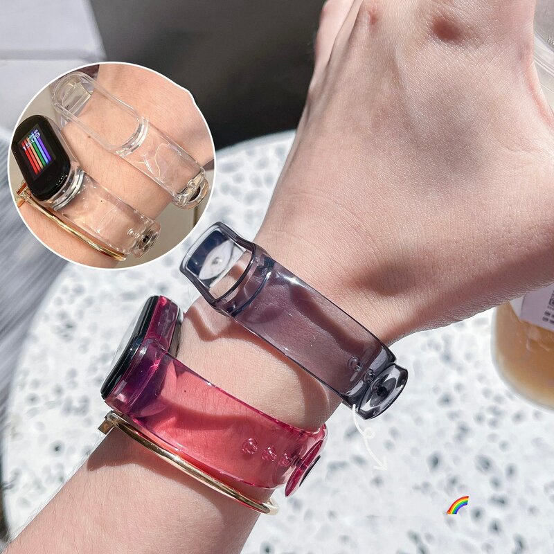 Correa de silicona para Xiaomi Mi Band 7, 6, 5, 4 y 3, pulsera de muñeca transparente que cambia de Color, repuesto