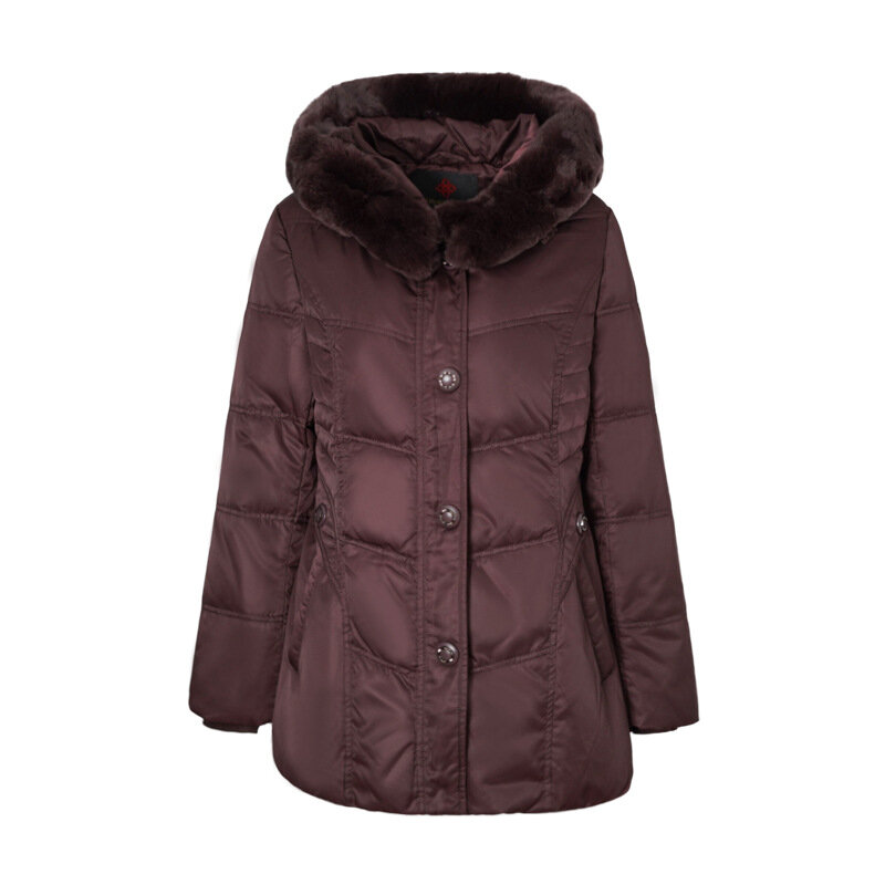 Jaket Hoodie hangat untuk wanita, jaket bulu angsa tudung hangat modis musim dingin, mantel tebal ukuran besar berkerah untuk wanita