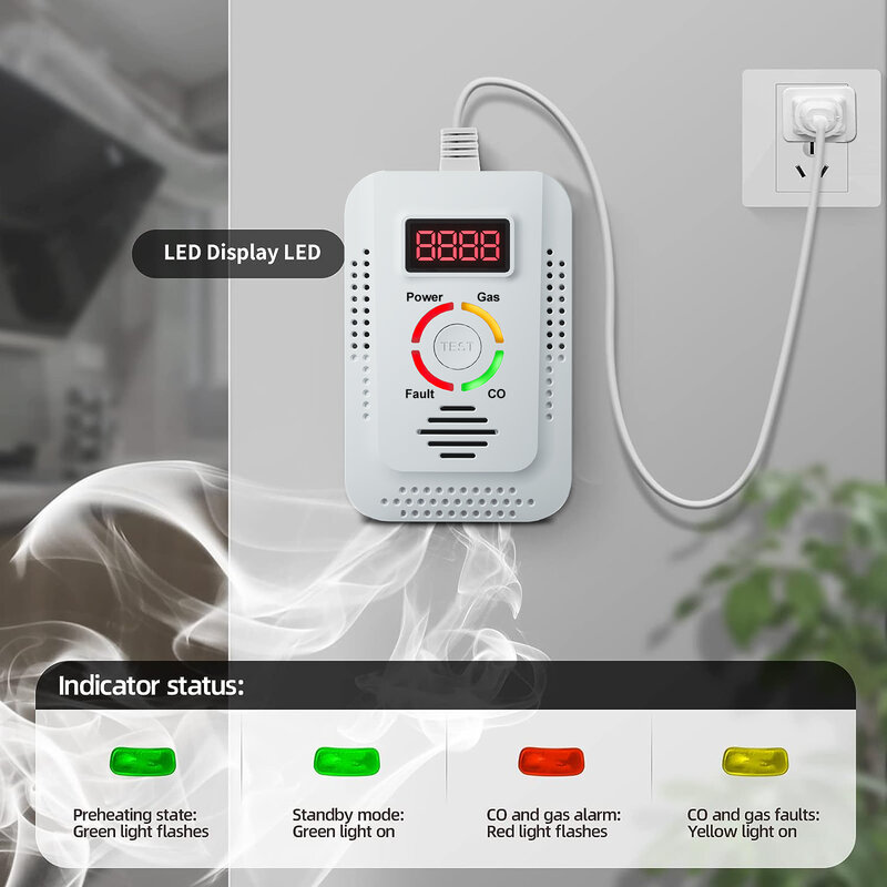2 in1 Natural Gas Detector And Carbon Monoxide CO Detector, Combustible Gas Leak Detector Monitor For Co, Lng, Lpg, Methane