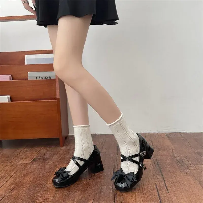 Mary Jane-Zapatos Lolita De charol para Mujer, Zapatos De tacón bajo Y2K, con lazo De seda y correas en el tobillo, para fiesta