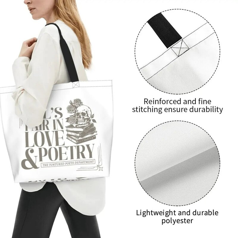 swifts Trendy Unisex All's Fair In Love And Poetry Grocery Bag Large Capacity Merch The Tortured Poets Department Tote Bags