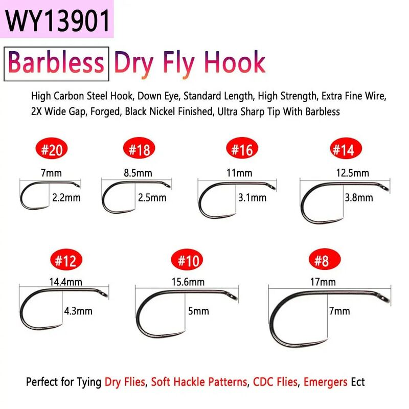Bimoo 30pcs High Carbon Steel Barbless Fly Tying Hooks For Tying Jig Nymph Stonefly Caddis Nymph Wet Dry Fly Trout Fishing Lures