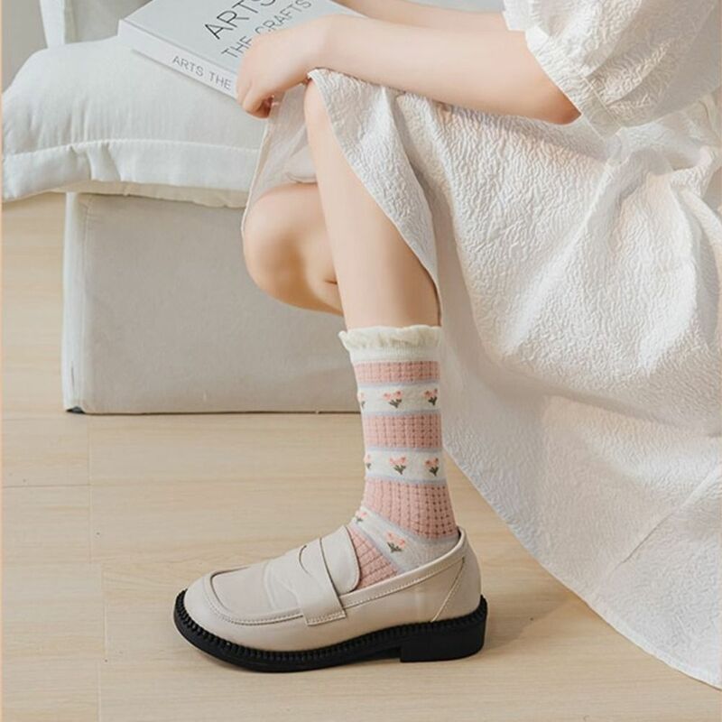 Meias transparentes estilo coreano para mulheres, meias estampadas para desenhos animados finas e respiráveis, transparentes e refrescantes, seda de vidro