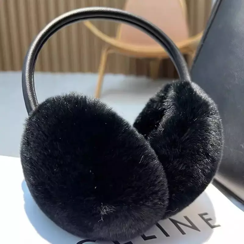 100% Natural Fur Ear Muffs for Women Winter Fur Headphones Soft Warm Cable Furry Real Rex Rabbit Ear Covers for Cold Weather