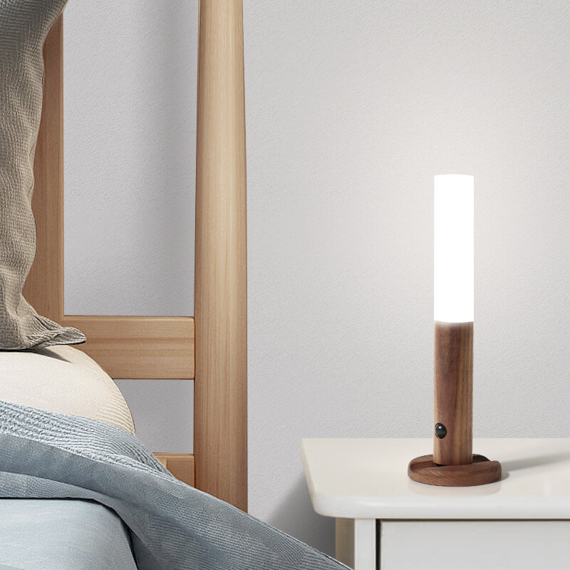 Lámpara de pared LED inteligente para el hogar, luz nocturna de madera con Sensor corporal inteligente, recargable, lámpara de armario interior para decoración del hogar