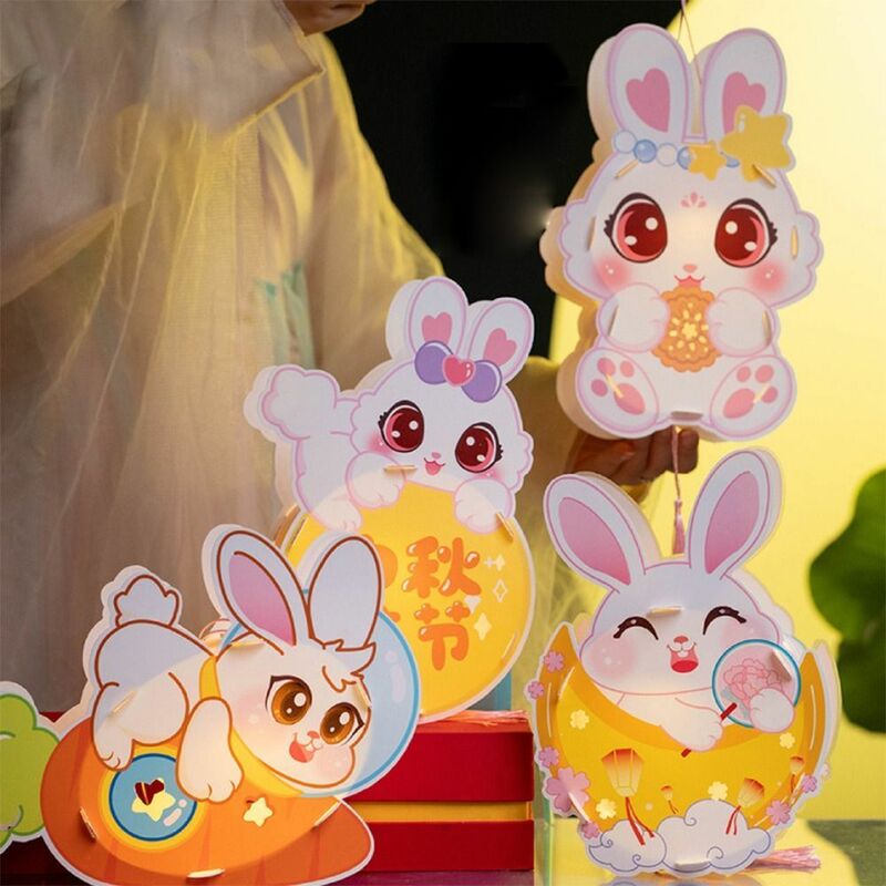 Lanterna de coelho de jade para crianças Kit de material feito à mão Lanternas portáteis Presente de decoração DIY Festival do meio do outono