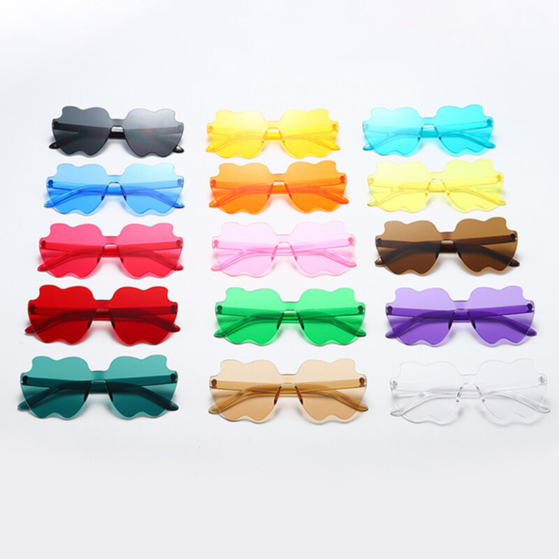 Kacamata Hitam Bentuk Apel Tanpa Bingkai Trendi Kacamata Surya Transparan Jelly untuk Wanita Kacamata Wanita Kacamata Pesta Lucu