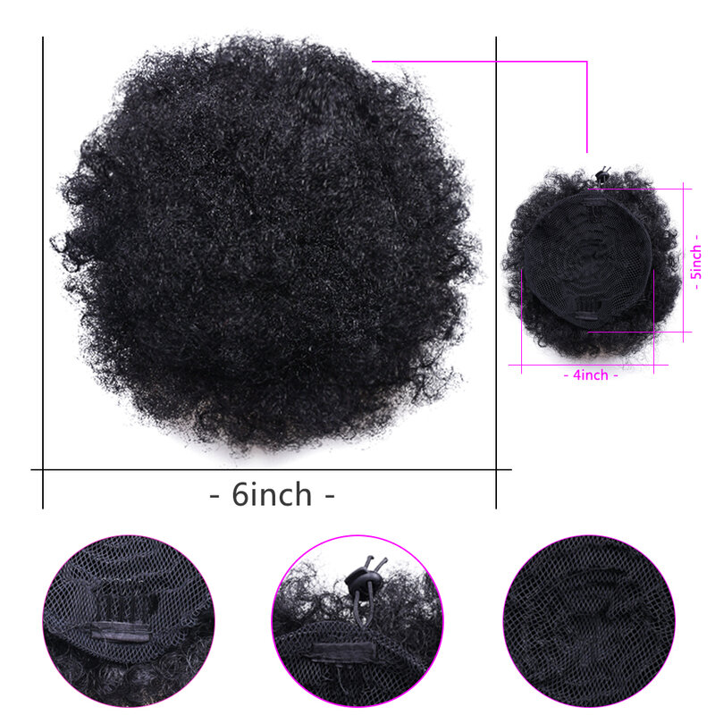 6inch Synthetic Short Afro Puff Hair Bun Drawstring Ponytail Hairpieces Kinky Curly Chignon Pony Tail Hair Extensions for Kids
