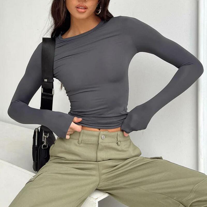 Women T-shirt Women Long Sleeve Top Stylish Women's Slim Fit Pullover Soft Breathable Long Sleeve T-shirt for Daily Wear