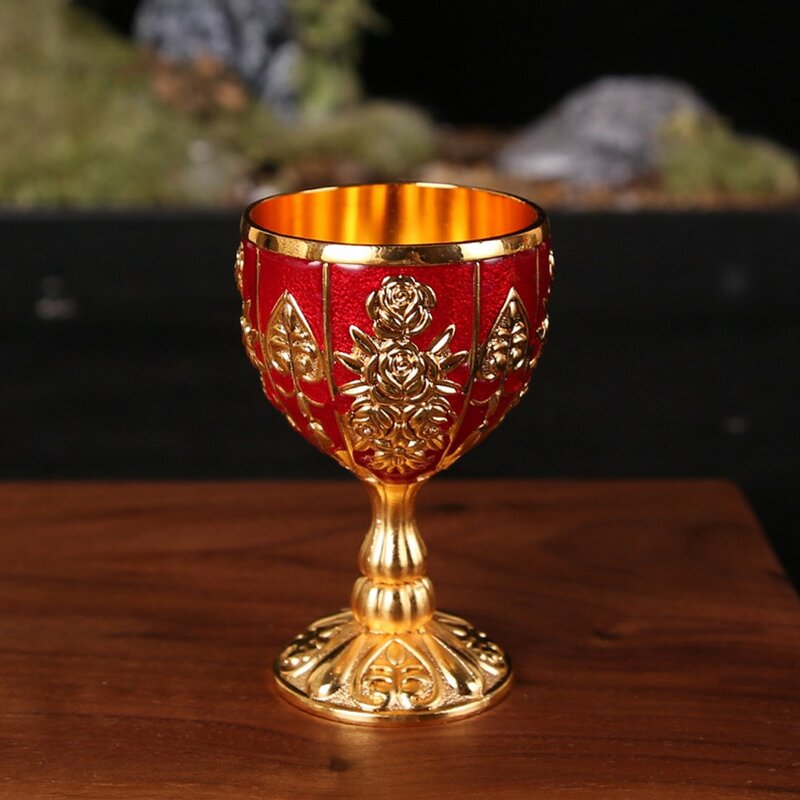 Vintage Decor Wine Cup, European Style Goblet, Retro Carved Antique Design, Creative Small, Durable Alloy Material