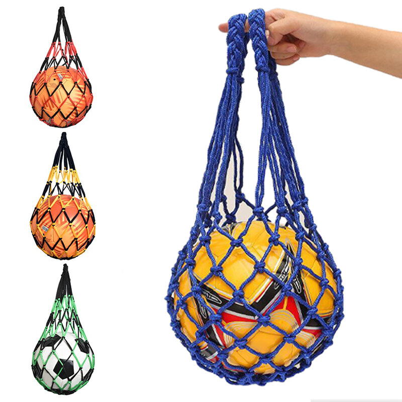 Tas jaring sepak bola nilon tas penyimpanan tebal peralatan portabel bawa bola tunggal tas olahraga luar ruangan sepak bola basket bola voli
