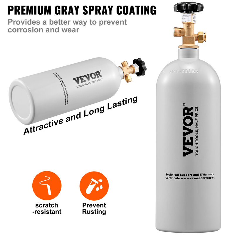VEVOR-Cilindro De Gás De Alumínio Com Revestimento De Pulverização Cinza, Tanque com Válvula CGA320, 5 Lbs, Tanque De CO2, Novo