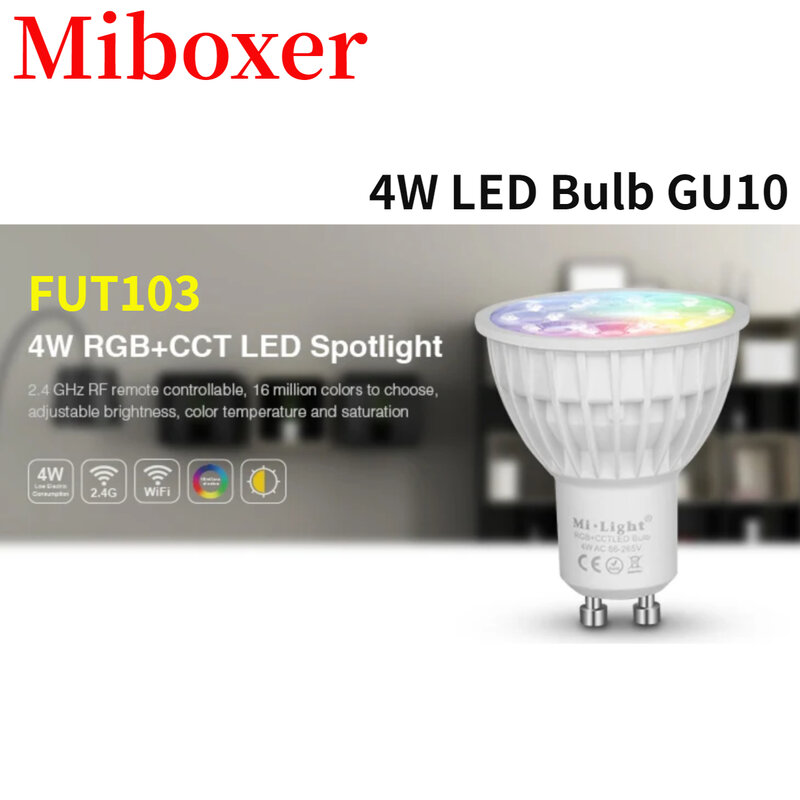 Miboxer AC86-265V 4W светодиодный Bulb FUT103 GU10 Светодиодный Lamp RGB + Warm White + White (RGB + CCT) Spotlight Indoor гостиная