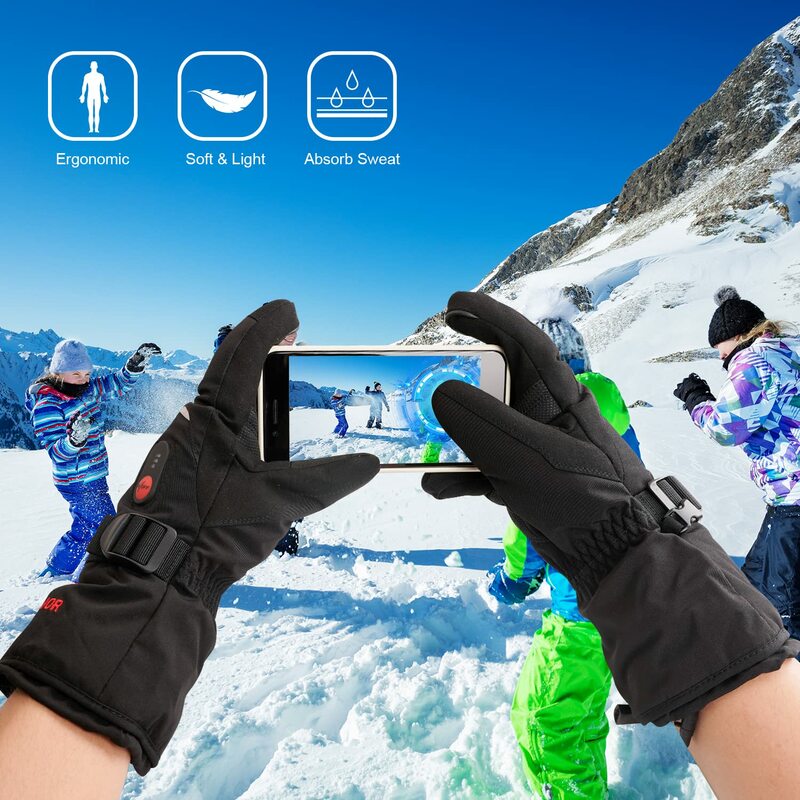 Do ogrzewania rękawiczek dla mężczyzn kobiet, zimowe ogrzewacze do rąk 7.4V akumulator elektryczny ekran dotykowy wodoodporny ogrzewanie