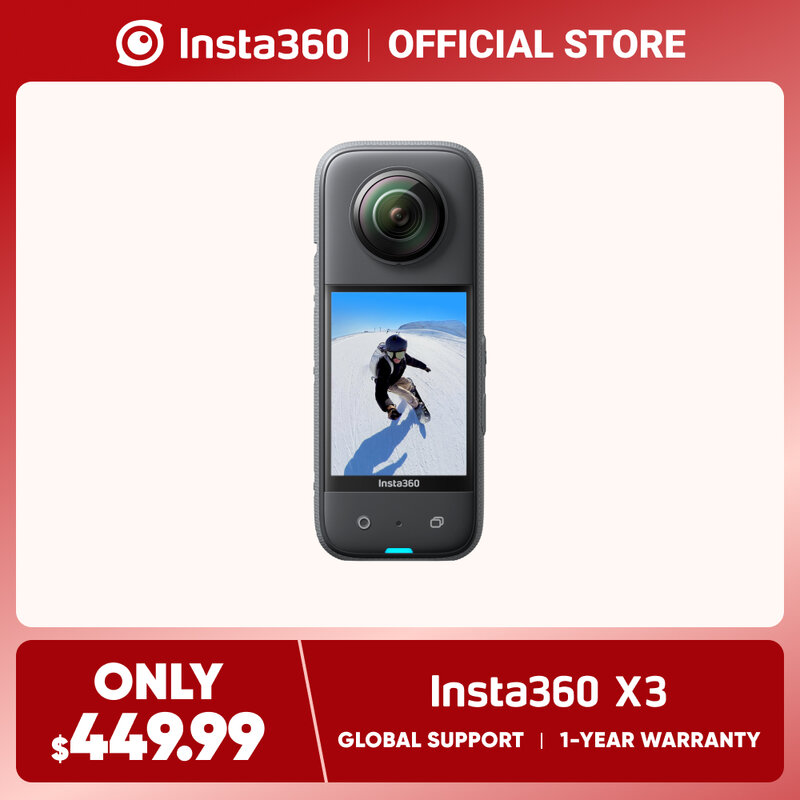Insta360 x3-wasserdichte 360-Action-Kamera mit 1/2 "48mp-Sensoren, 5,7 k 360-Aktiv-HDR-Video, 72MP 360-Foto, 4k-Einzelobjektiv