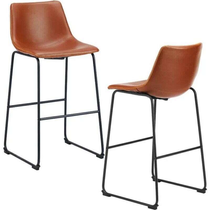 26 inch Counter Height Bar Stools Set of 2, Modern Faux Leather High barstools with Back and Metal Leg, Bar Chairs