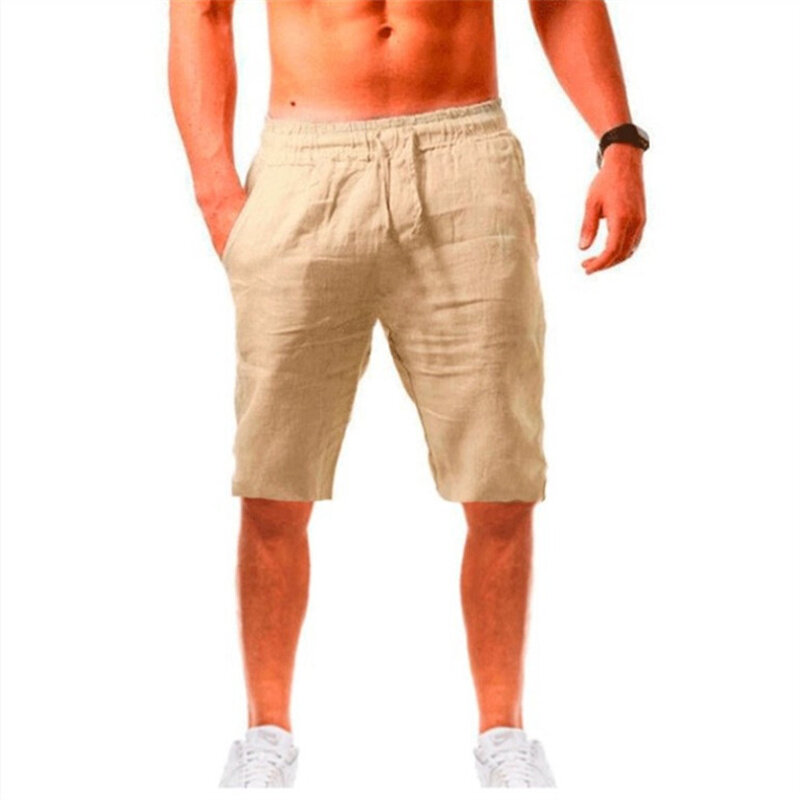 Shorts sólidos casuais extragrandes masculinos, shorts de linho de algodão, shorts esportivos respiráveis, shorts de praia, roupas de basquete, roupas de verão