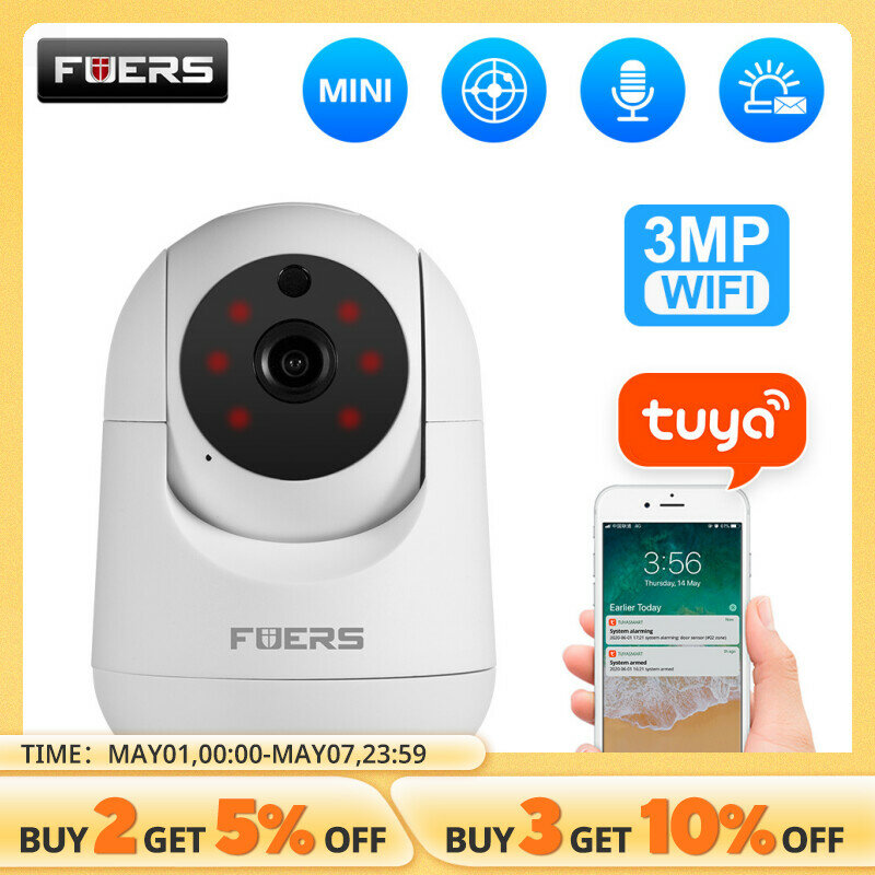Fuers 3MP WiFi камера Tuya умный дом домашняя беспроводная ip-камера наблюдения камера AI обнаруживает автоматическое отслеживание безопасности Детский монитор