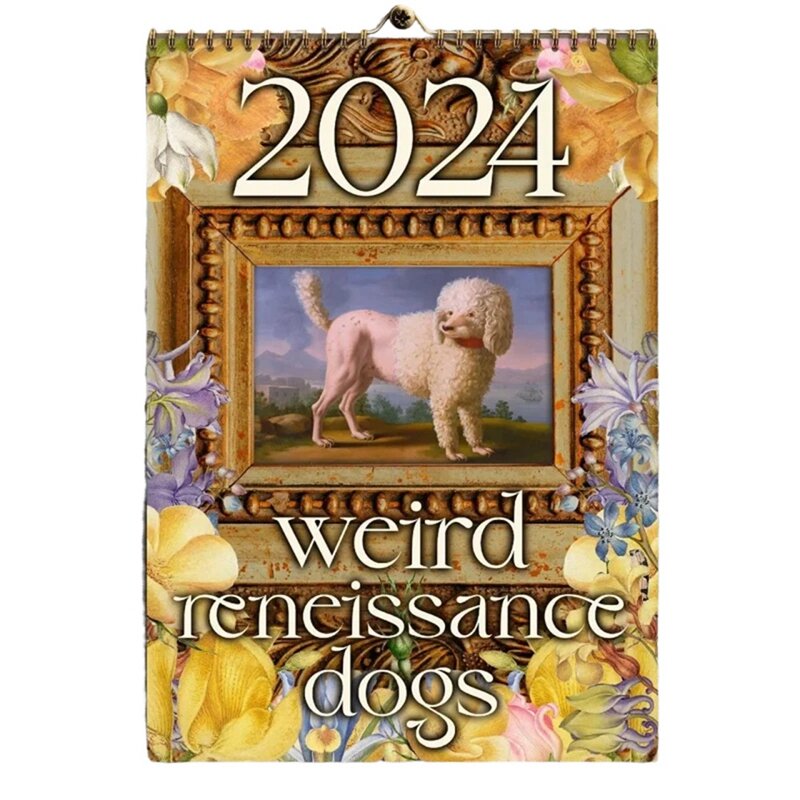 Weird medievales Dogs 2024 calendario de pared para perros renacentistas, calendario Medieval antidesgarro, 2024