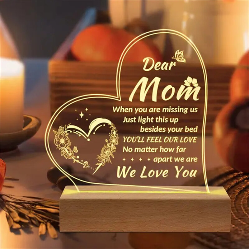 Luz Nocturna 3D personalizada, texto personalizado para el Día del Padre y la madre, aniversario, cumpleaños, regalos, Base de Color 3/7