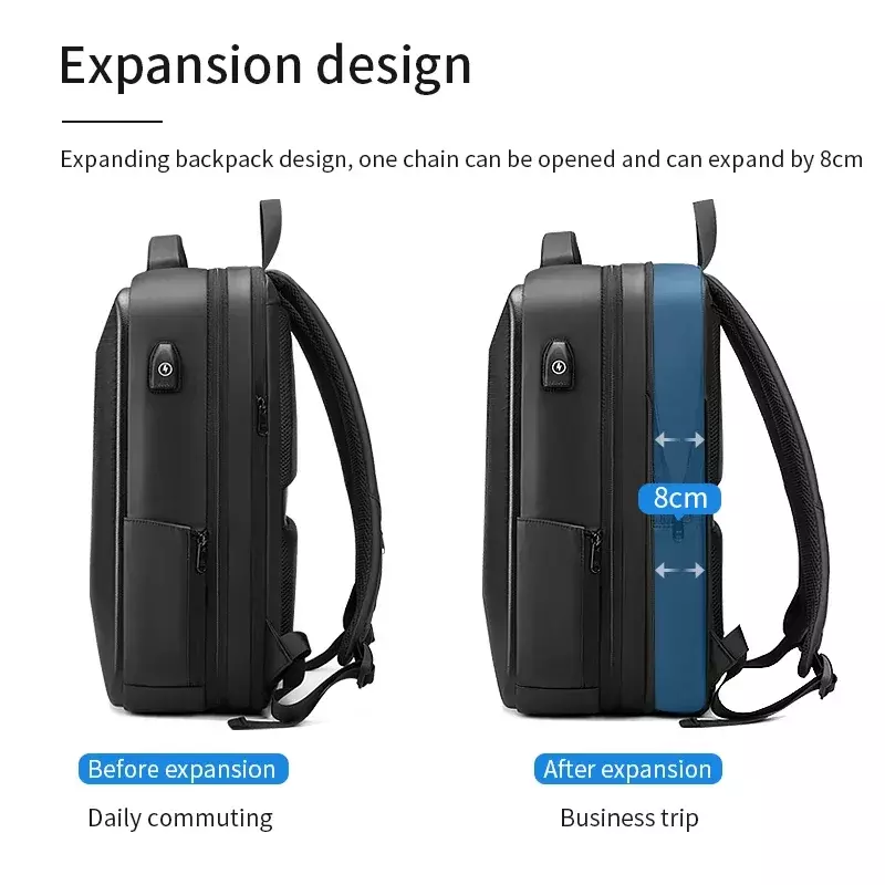 กระเป๋าเป้สะพายหลังกันน้ำสำหรับผู้ชาย, แล็ปท็อป EVA กันขโมย15.6 USB ขยายตัวเดินทางไปโรงเรียนแบบแข็ง