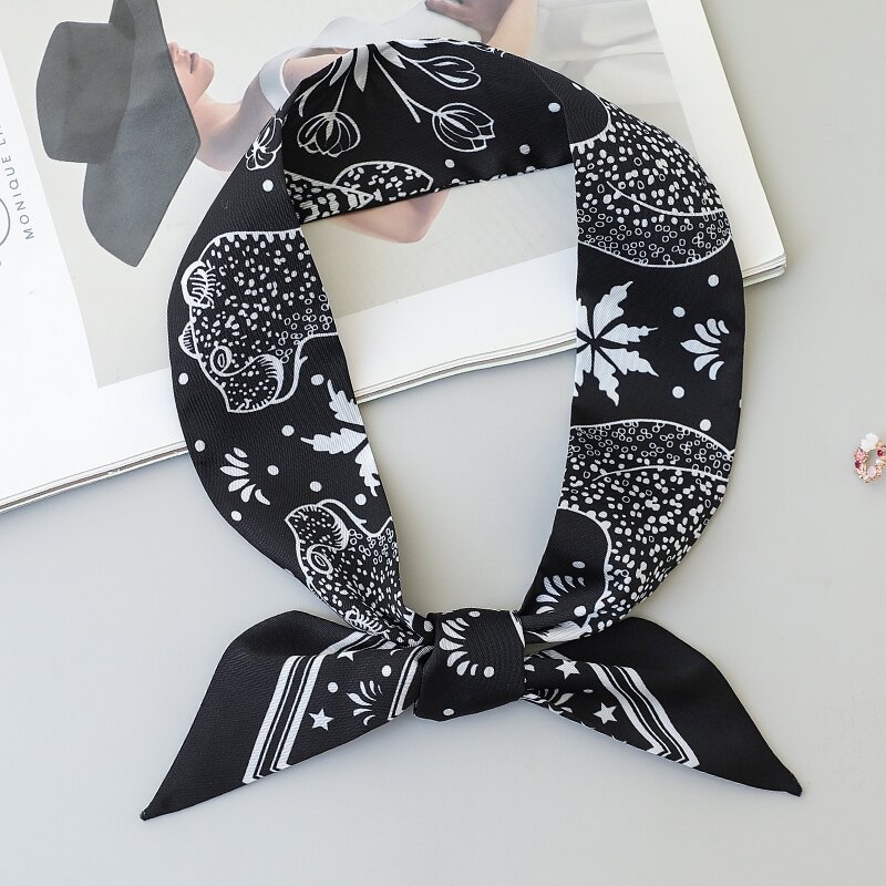 韓国-女性のアニマルヒョウ柄のスカーフ,小さな絹のスカーフ,ハンドル,ヘアバンド,新しい春のコレクション