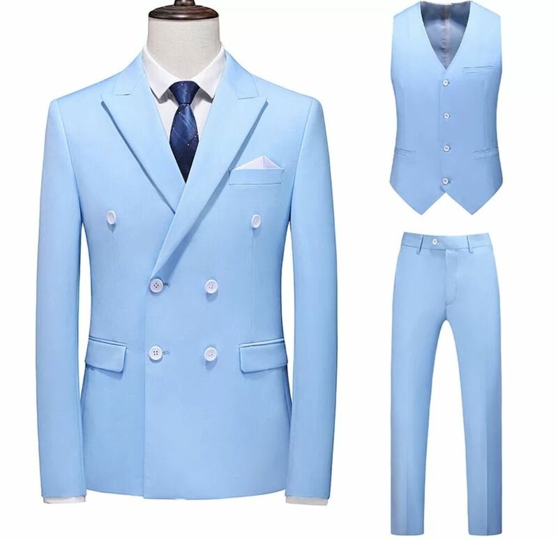 Beige men's suit three piece jacket, trousers and vest customized slim men's Suit Wedding bridegroom best man's suit suit
