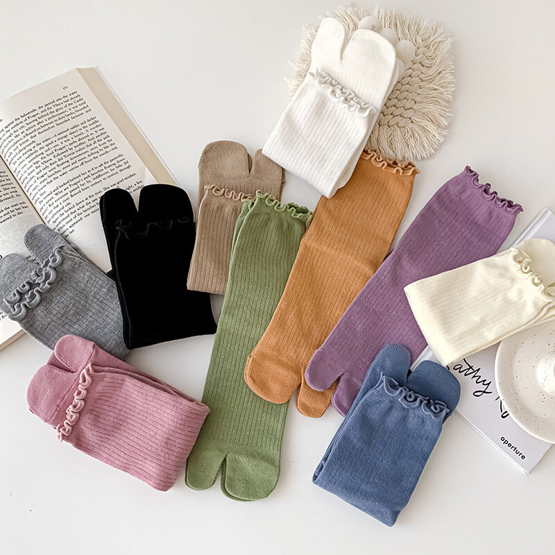 Calcetines de algodón peinado con punta dividida para hombre y mujer, medias simples y cómodas de dos dedos, estilo japonés Harajuku, Tabi, alta calidad, novedad