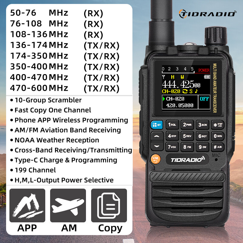 TIDRADIO-walkie-talkies de largo alcance H3, programación inalámbrica recargable, banda de aire, vía de remolque, copia de Radio frecuencia, conjunto inalámbrico