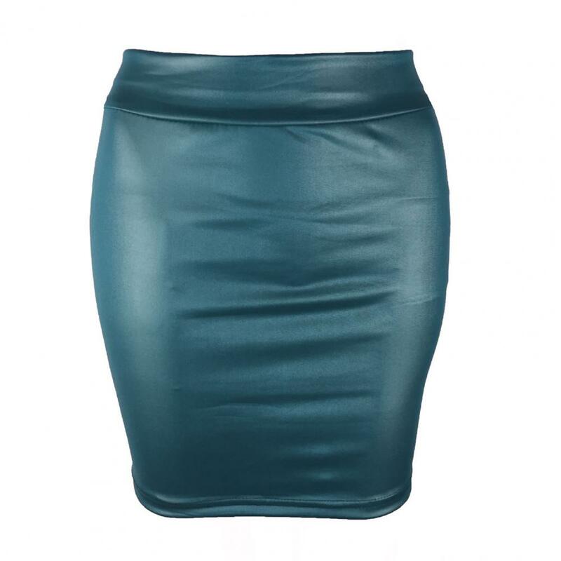 Minifalda ajustada de piel sintética para mujer, Faldas sexys de cintura Regular a la cadera, color negro liso, para oficina, Verano