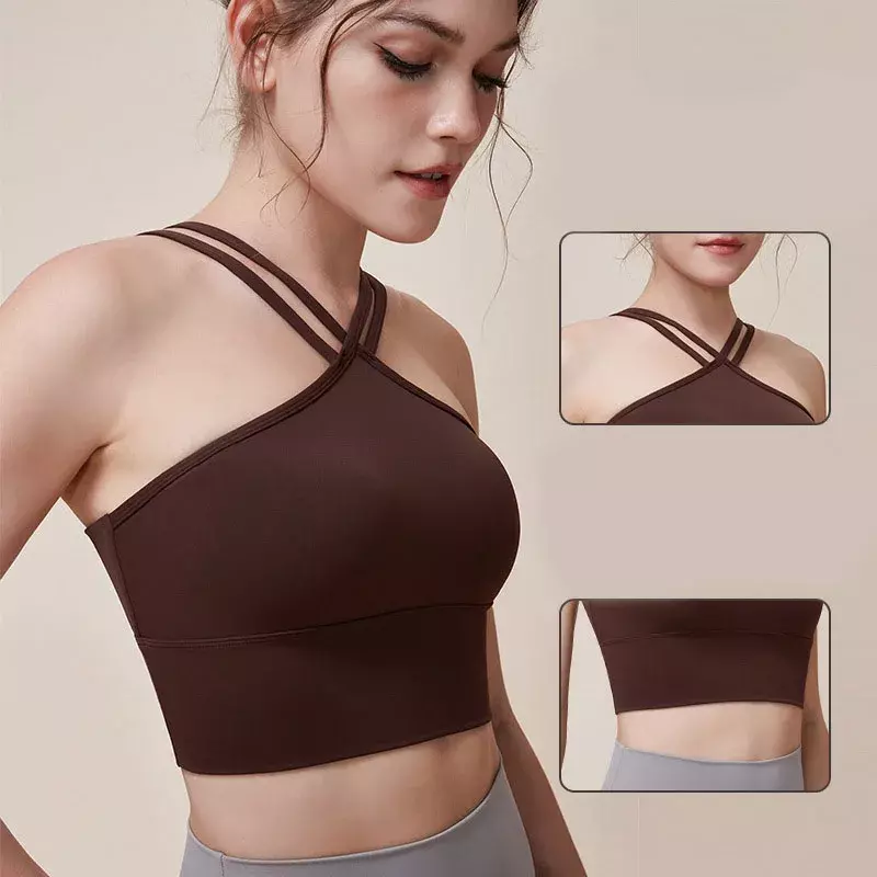 New Camisole Vest With High Collar Anti Glare And High Hem For Slimming Waist Sports Bra