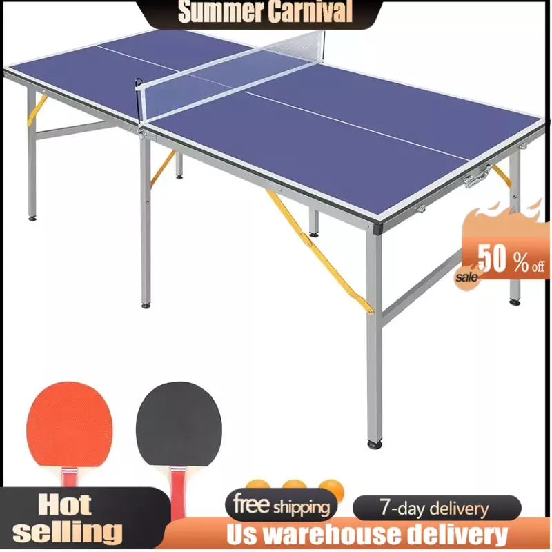 Juego de mesa de Ping Pong de tamaño medio de 6 pies, tenis de mesa portátil para interiores/exteriores con Red, 2 paletas y 3 bolas para una estabilidad óptima
