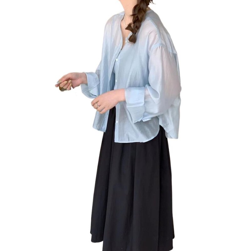 Spring New Rayon Feminine Round Neck Shirts Hot Selling Simplicity Solid Long Sleeves Advanced Sense Temperament Thin Cardigan