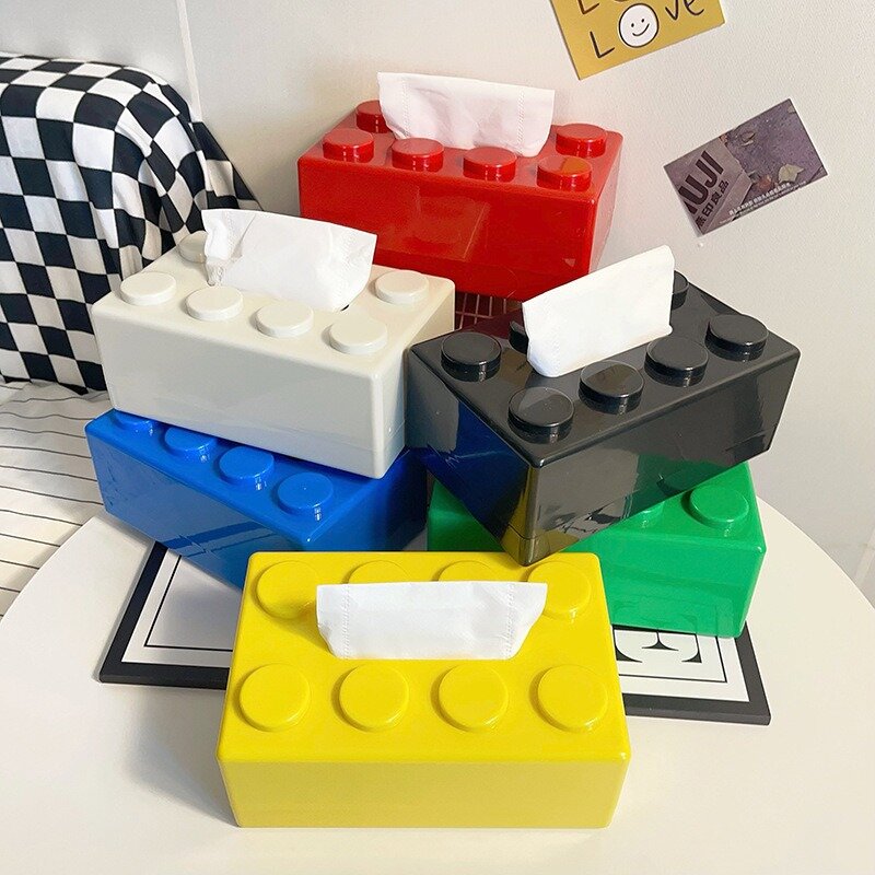 Creative Building Blocks with Spring Tissue Box Wall-mounted Perforation-free Paper Holder Bathroom Face Towel Box Organizer