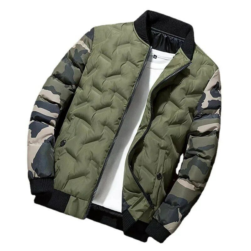 남성용 카모 봄버 재킷, 바람막이 두껍고 따뜻한 남성 파카, 밀리터리 코트, 외투 의류, 2024