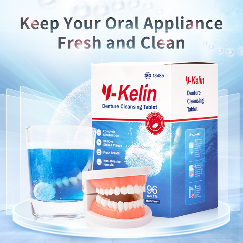Y-kelin-Tableta limpiadora de dentaduras, pastillas limpiadoras para blanqueamiento, elimina la placa, antibacterias, 30/60/90 pestañas