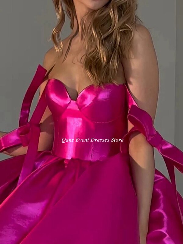 Qanz Short Evening Dresses Prom Gowns Sweetheart Detachable Spaghetti Straps With Bow Mini Club Party Dresses Vestidos De Gala