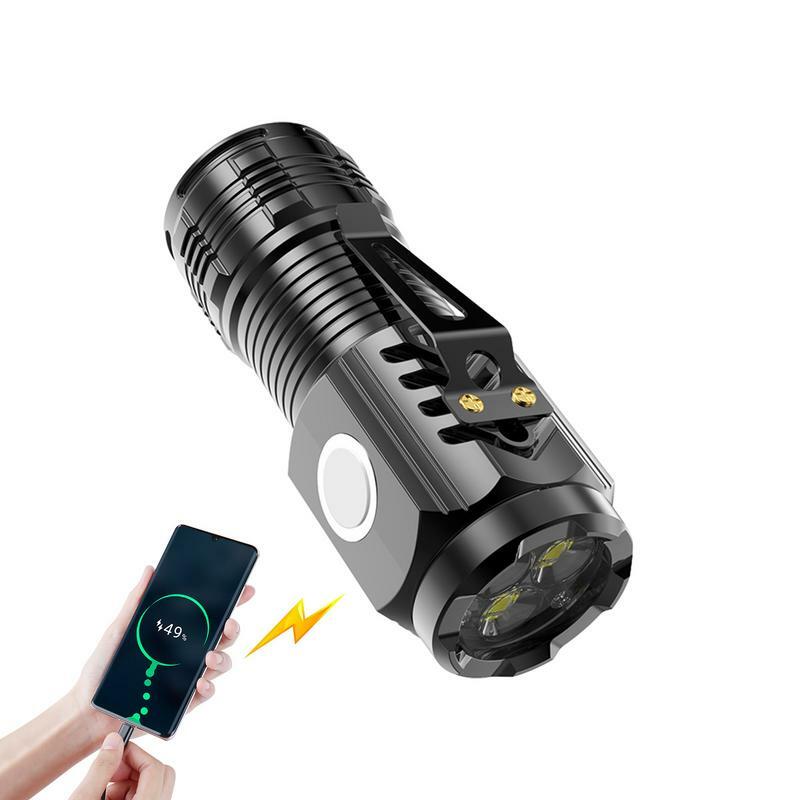 Flashlight LED Portable Toggle Clip Mini Rechargeable Flashlights Warning Safety Torch Bike Flashlight LED Torch Metal  Lamp